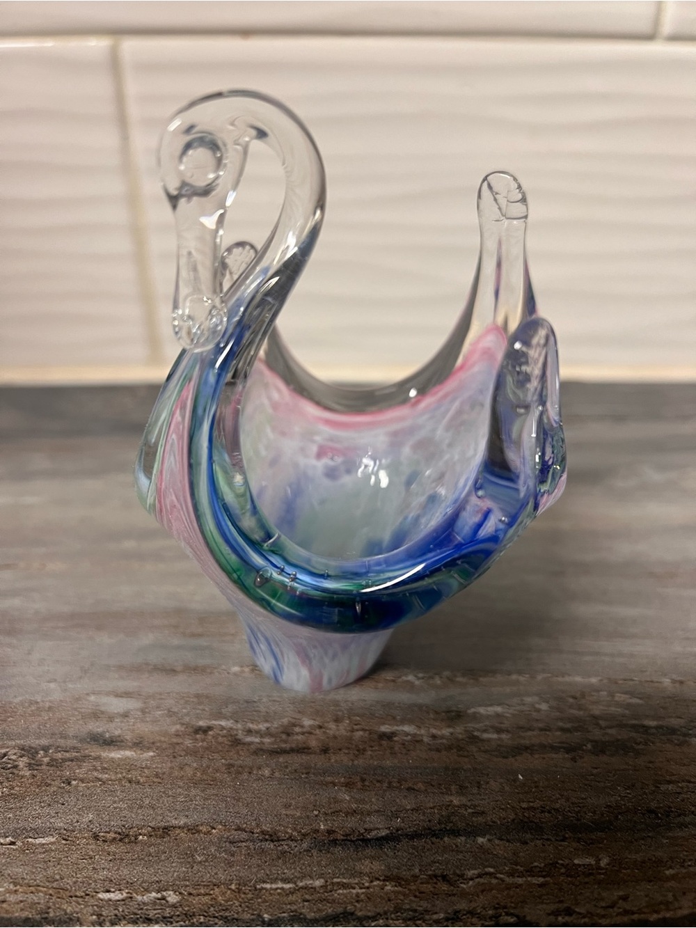 Glass Swan Sculpture in Pastel Blue, Pink and Green